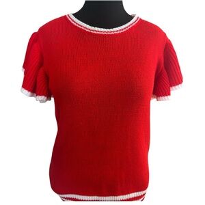 🎄 Haptics Women's Red White Knit Flutter Sleeve Holiday Sweater L